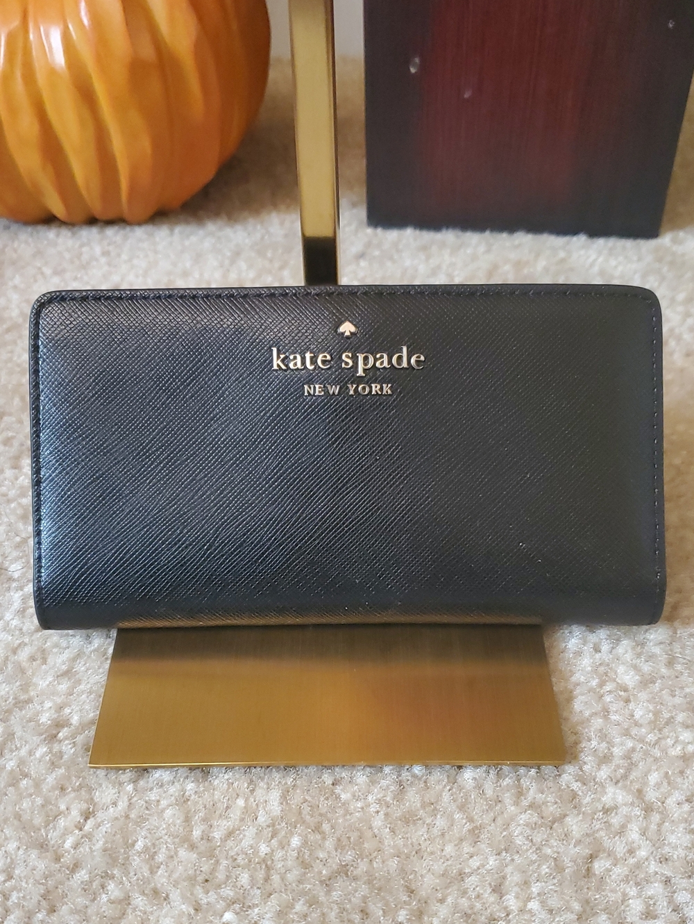 kate spade Black Saffiano Leather Wallet with Gold Logo